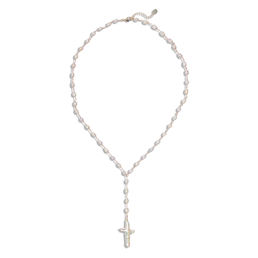 Andie Freshwater Pearl Cross Drop Necklace – Gemini Jewels Andie Freshwater Pearl Cross Drop Necklace – Gemini Jewels