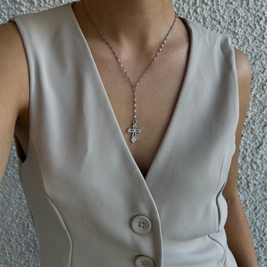 'Peyton" Silver Cross Drop Necklace