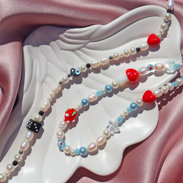 Korea Candy Color Cute Mushroom Pearl Beaded Necklace For Women Resin