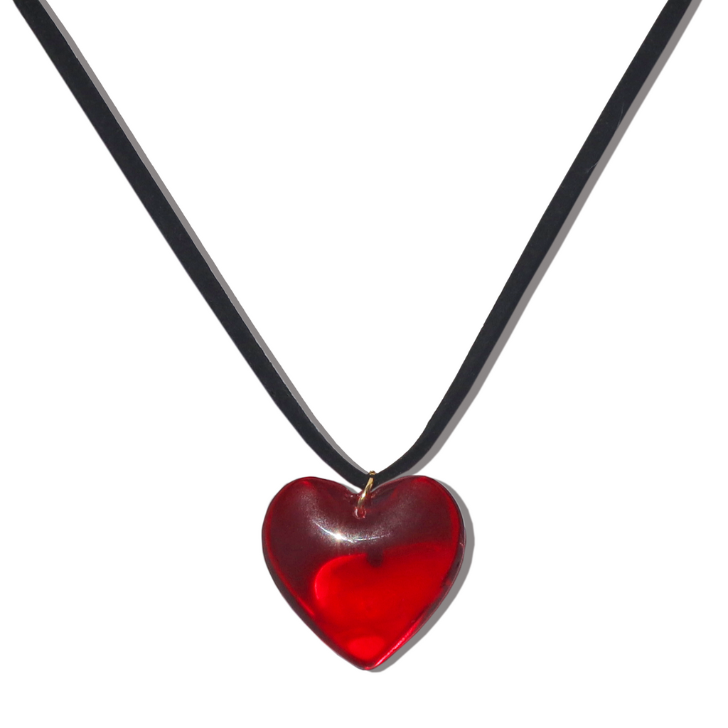 Mimi" Glass Heart Necklace in Red – Gemini