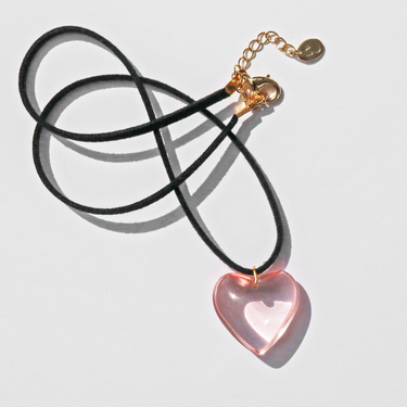 "Mimi" Glass Heart Necklace in Pink