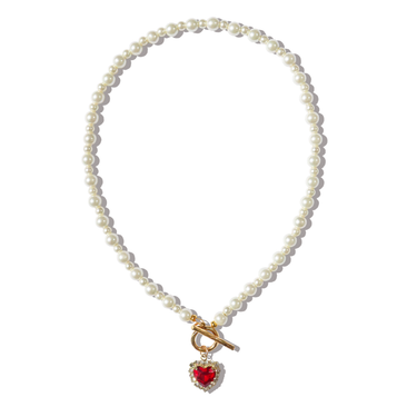"Romanticize" Red Heart Toggle Pearl Necklace